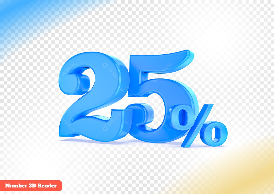 Desconto de 25% Elemento 3D Azul para Composição PSD