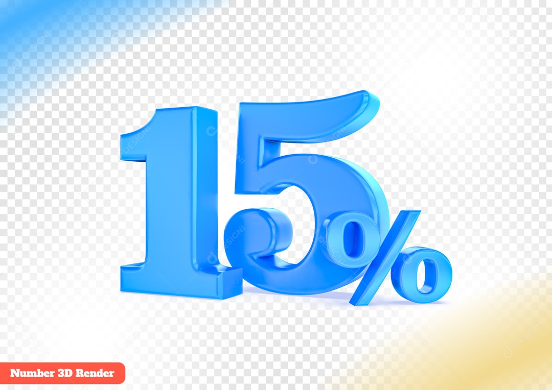 Desconto de 15% Elemento 3D Azul para Composição PSD