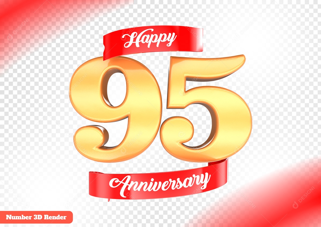 Número 3D 95 Anos Dourado para Composição PSD