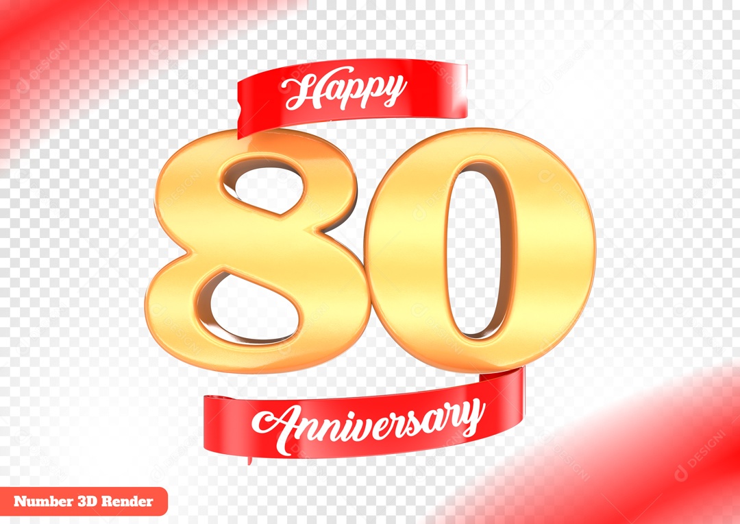 Número 3D 80 Anos Dourado para Composição PSD