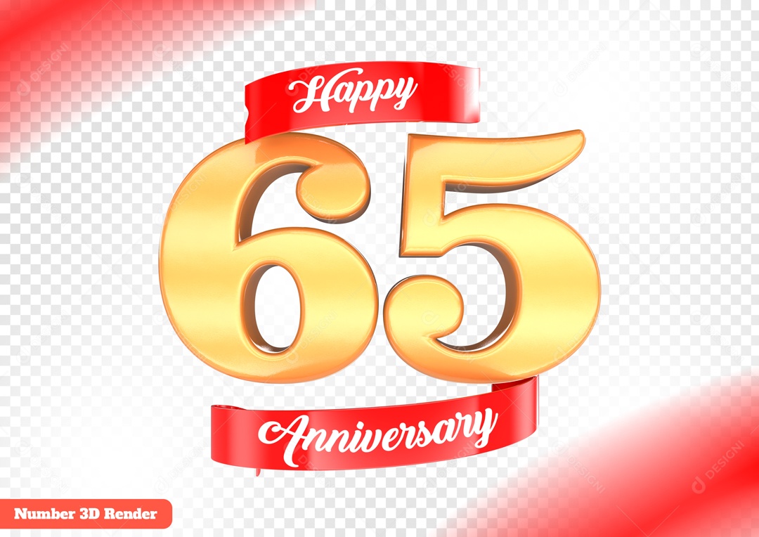 Número 3D 65 Anos Dourado para Composição PSD