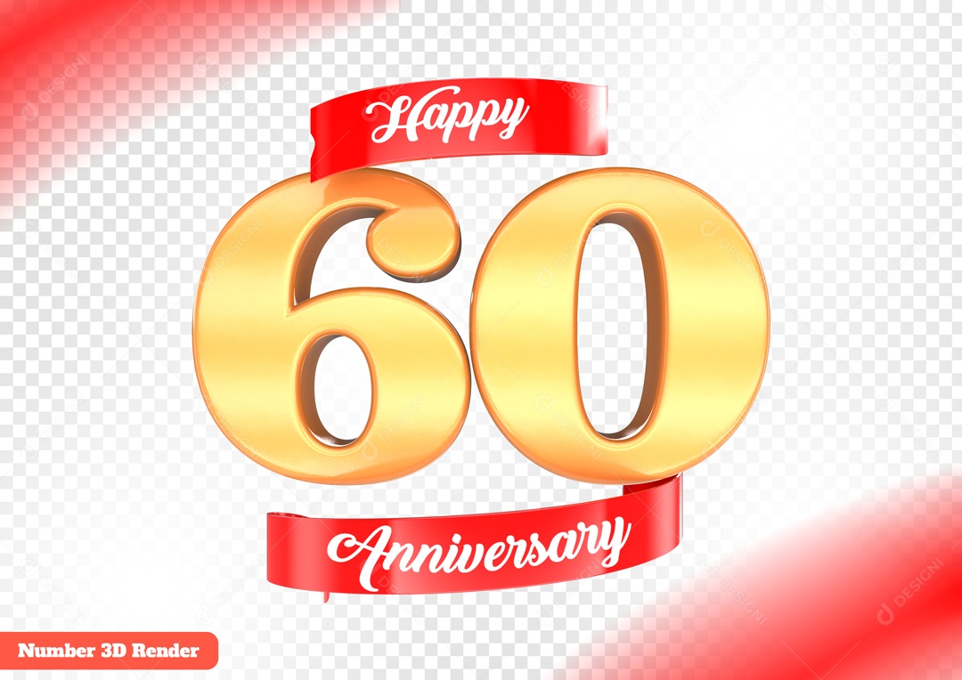 Número 3D 60 Anos Dourado para Composição PSD