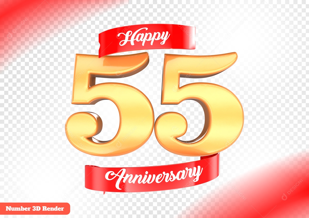Número 3D 55 Anos Dourado para Composição PSD