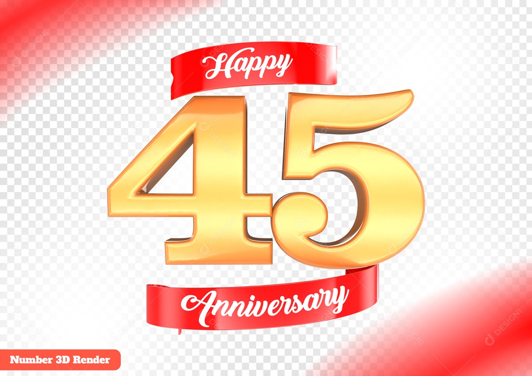 Número 3D 45 Anos Dourado para Composição PSD
