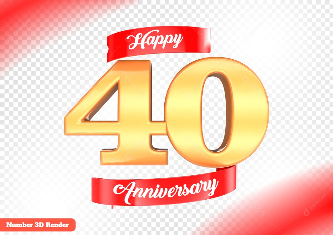 Número 3D 40 Anos Dourado para Composição PSD