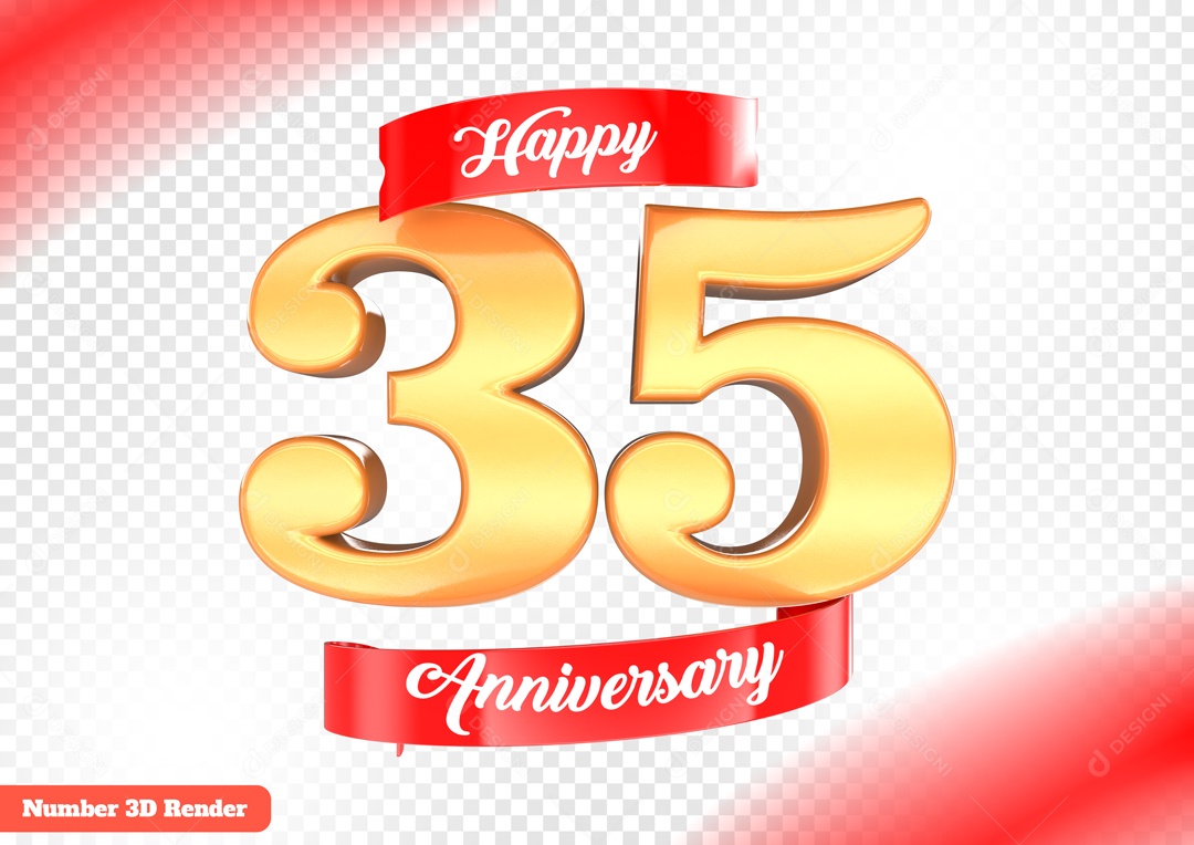 Número 3D 35 Anos Dourado para Composição PSD