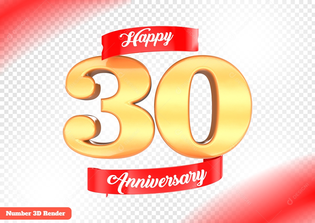 Número 3D 30 Anos Dourado para Composição PSD