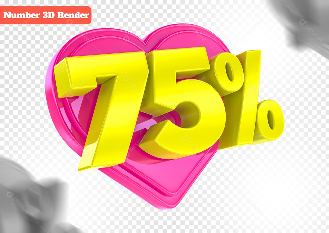 Desconto de 75% Elemento 3D Rosa e Amarelo para Composição PSD