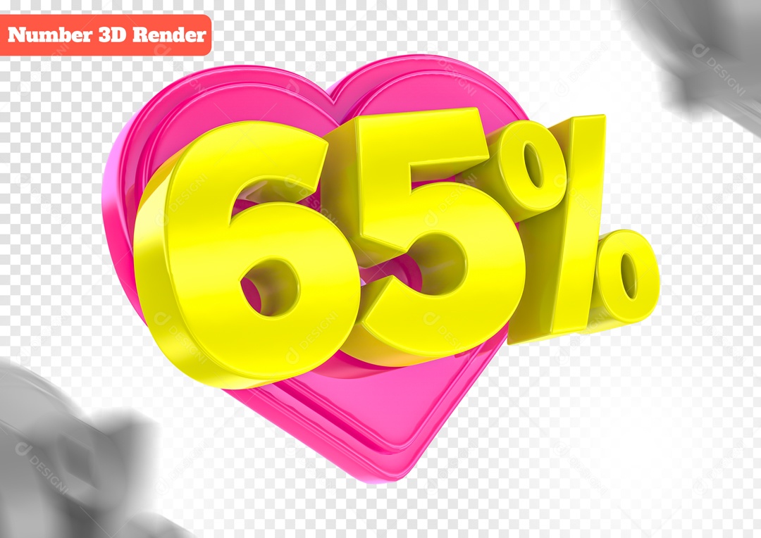 Desconto de 65% Elemento 3D Rosa e Amarelo para Composição PSD