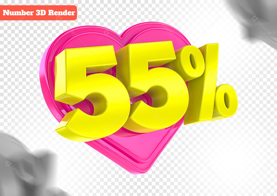 Desconto de 55% Elemento 3D Rosa e Amarelo para Composição PSD