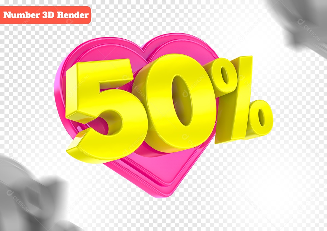 Desconto de 50% Elemento 3D Rosa e Amarelo para Composição PSD