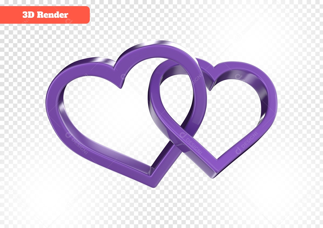 Coração Elemento 3D Roxo para Composição PSD