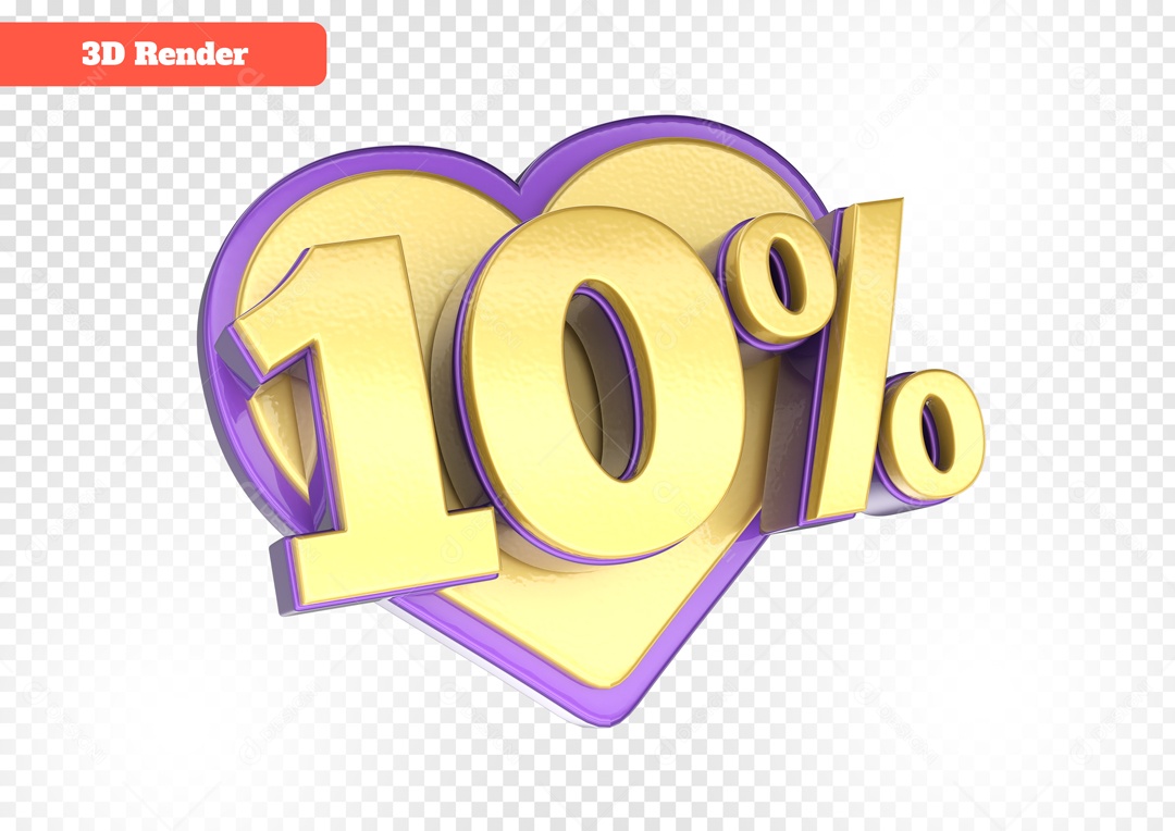 Coração com 10% Elemento 3D para Composição PSD
