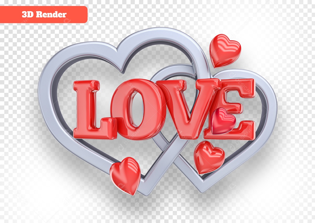 Coração Love Selo 3D para Composição PSD