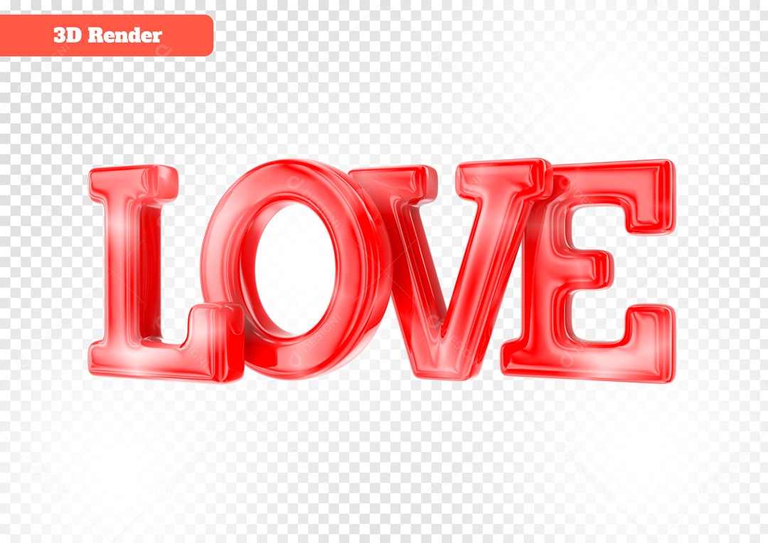 Love Selo 3D Vermelho para Composição PSD