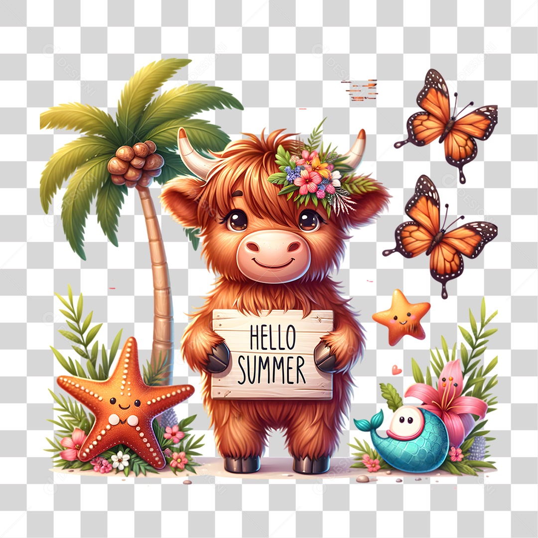 Olá Verão Vaca Flores Plantas Animais PNG Transparente