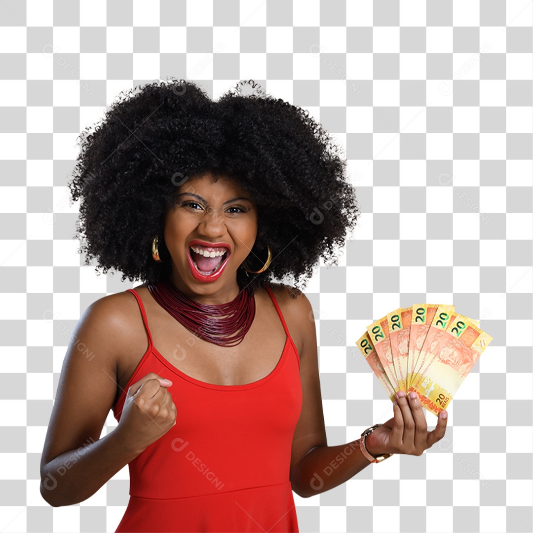 Mulher Morena Segurando Dinheiro PNG Transparente