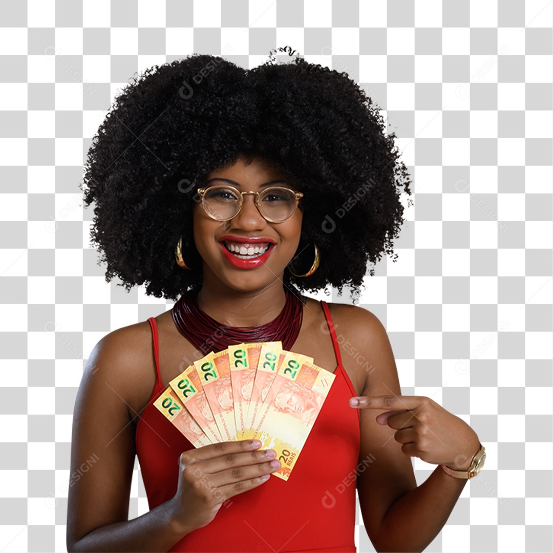 Mulher Morena Segurando Dinheiro PNG Transparente