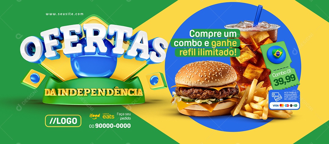 Banner Ofertas da Independência Hamburgueria Combo Social Media PSD Editável