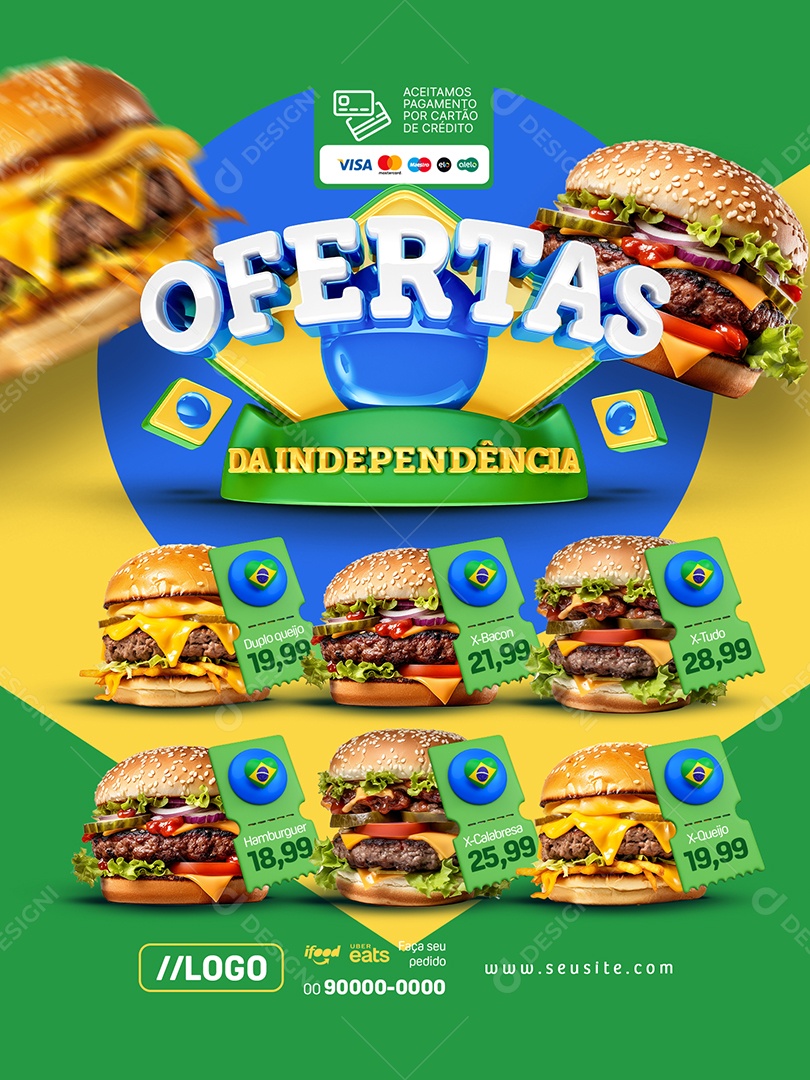 Ofertas da Independência Hamburgueria Encarte X-Tudo Social Media PSD Editável