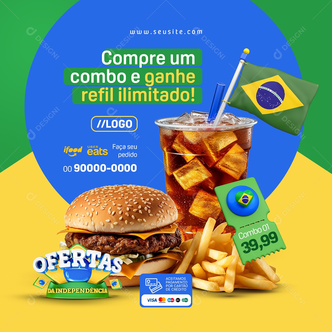 Ofertas da Independência Hamburgueria Combo Social Media PSD Editável