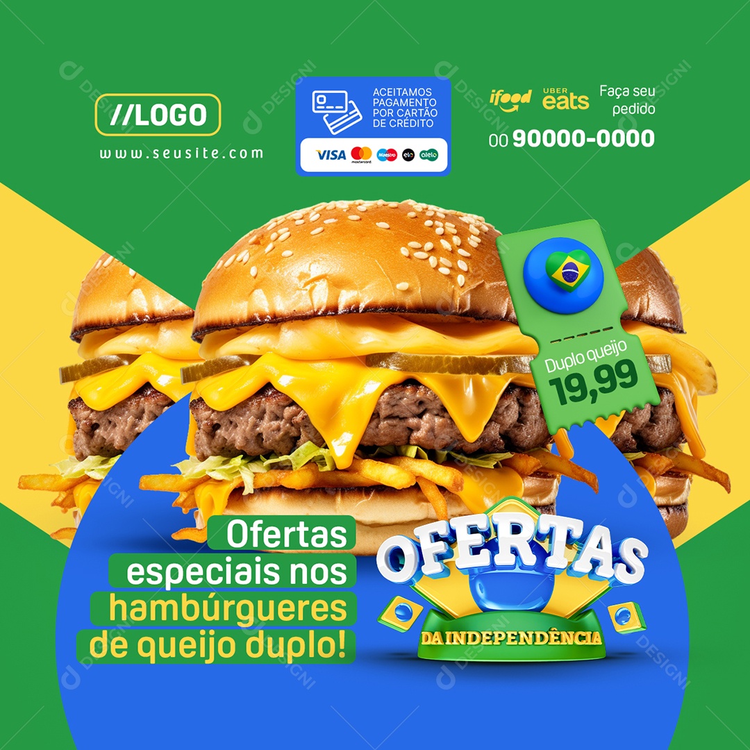Ofertas da Independência Hamburgueria Hambúrgueres Social Media PSD Editável