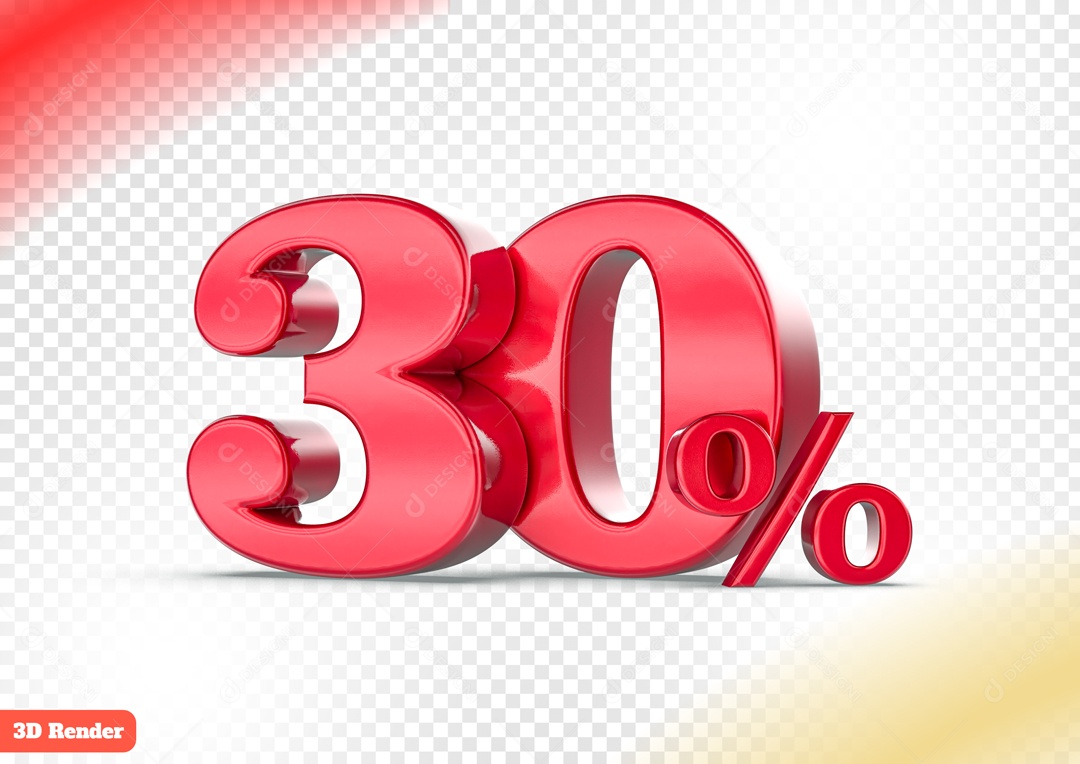 Desconto de 30% Elemento 3D Vermelho para Composição PSD