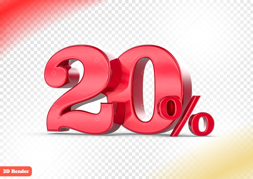 Desconto de 20% Elemento 3D Vermelho para Composição PSD