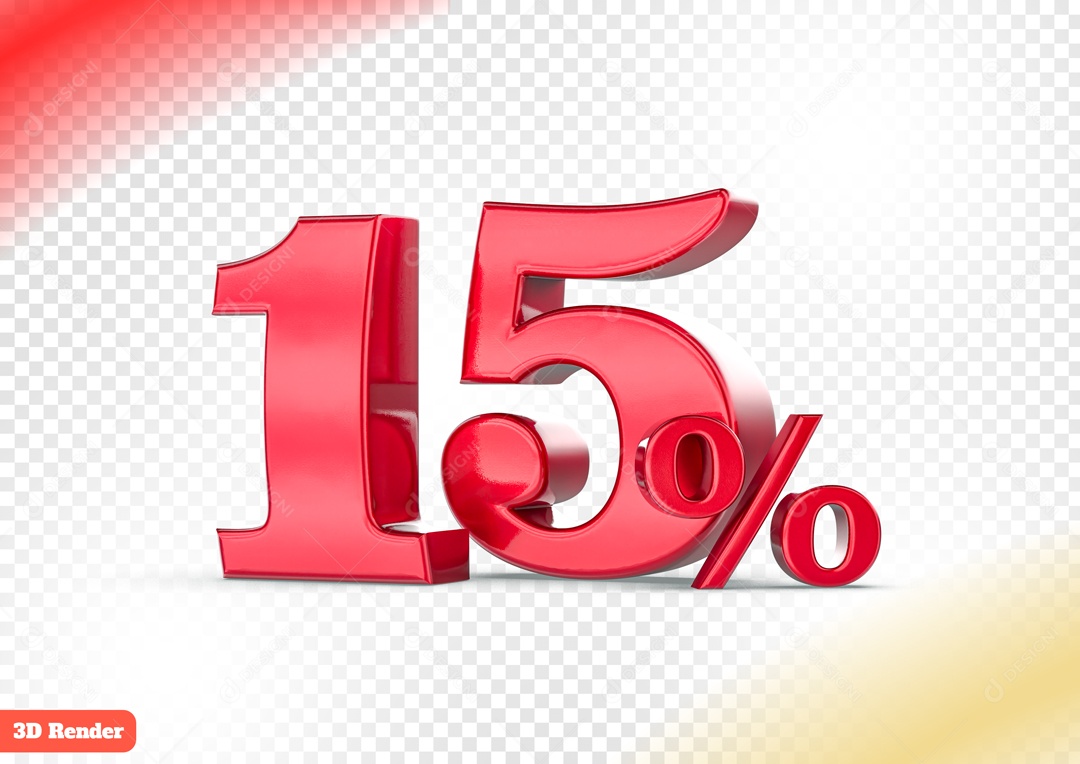 Desconto de 15% Elemento 3D Vermelho para Composição PSD