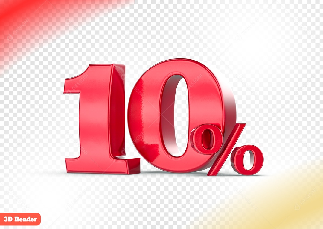 Desconto de 10% Elemento 3D Vermelho para Composição PSD