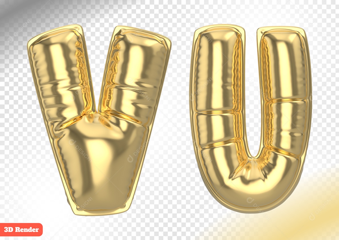 Balões Letras V U Elemento 3D para Composição PSD
