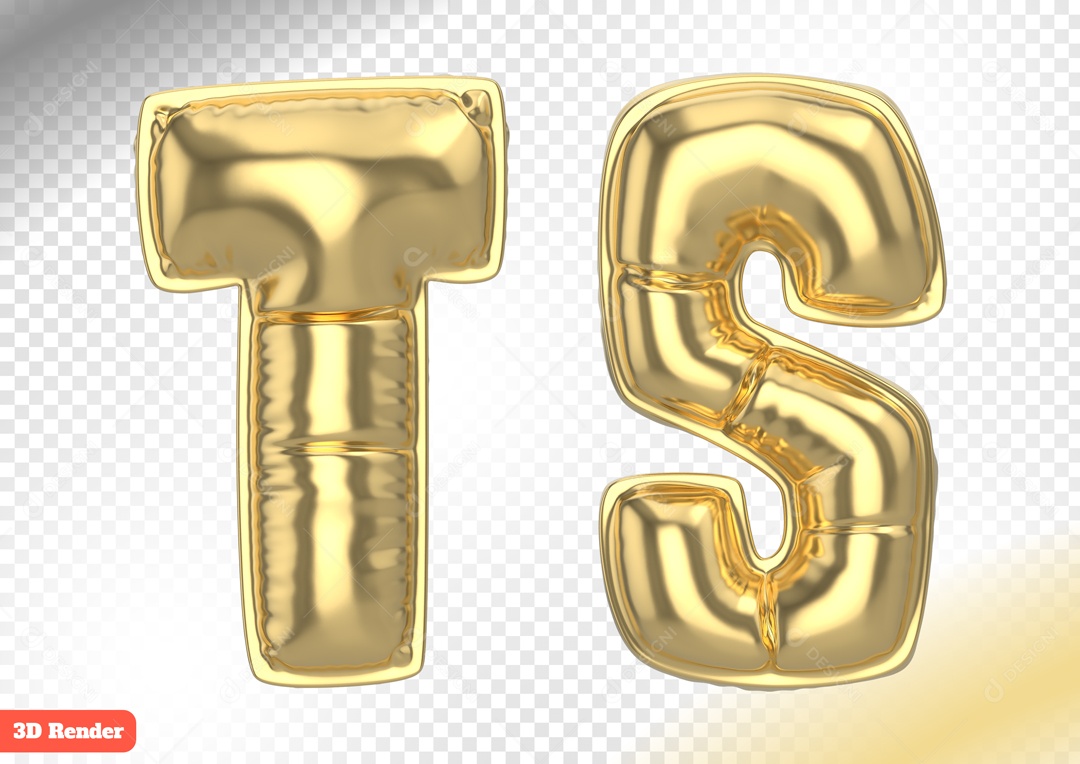 Balões Letras T S Elemento 3D para Composição PSD