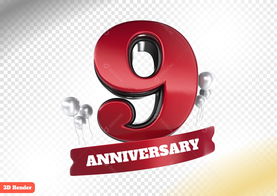Número 3D 9 Vermelho para Composição PSD