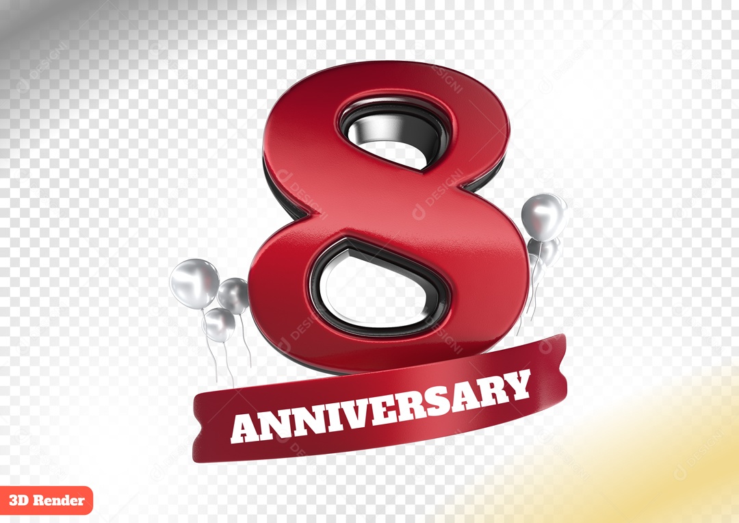 Número 3D 8 Vermelho para Composição PSD