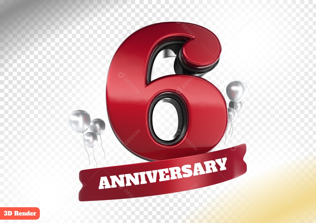 Número 3D 6 Vermelho para Composição PSD