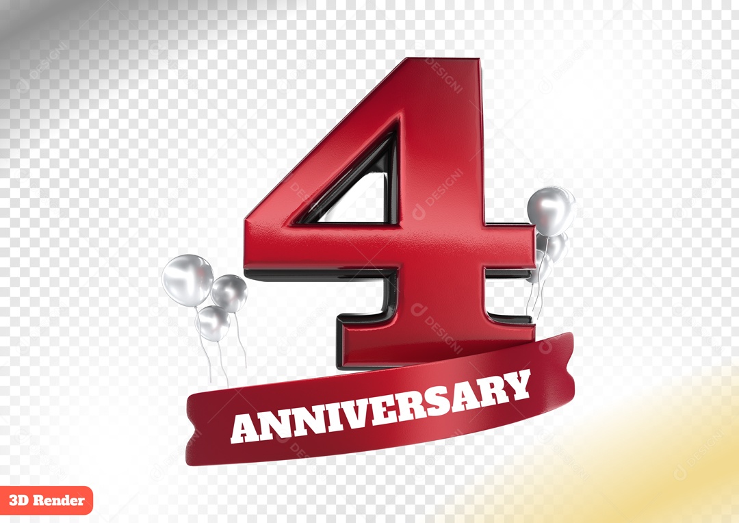 Número 3D 4 Vermelho para Composição PSD