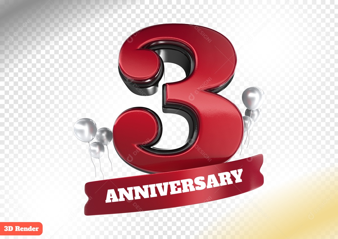 3D Number 3 Red for PSD Composition