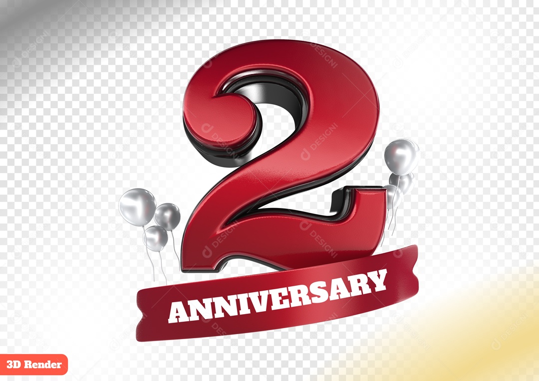 Número 3D 2 Vermelho para Composição PSD