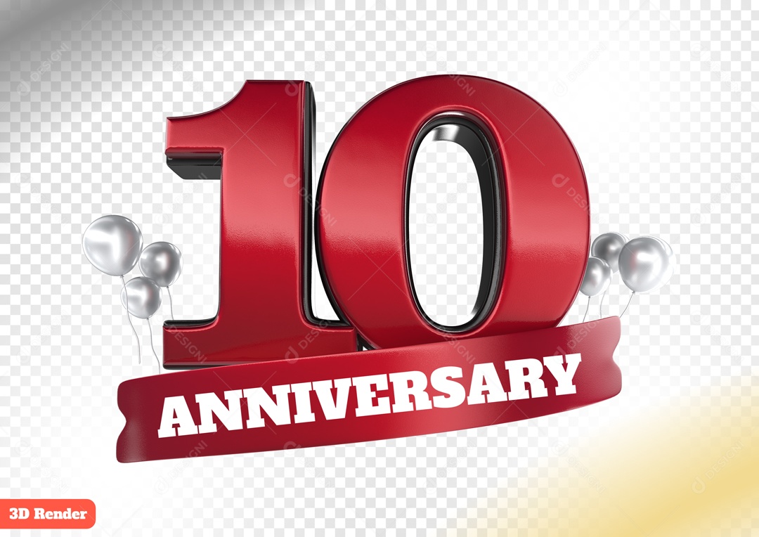 Número 3D 10 Vermelho para Composição PSD