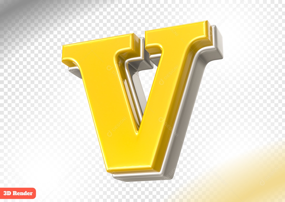Letra V Elemento 3D para Composição PSD