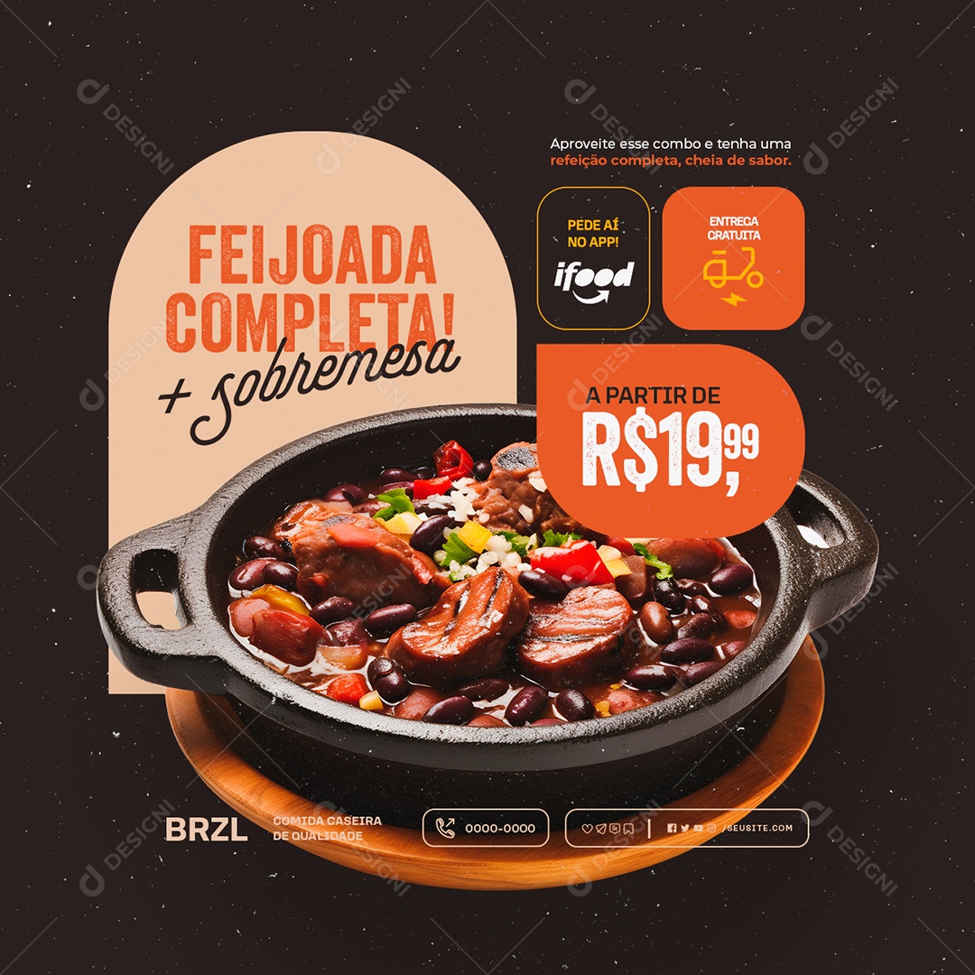Feijoada Completa Mais Sobremesa Social Media PSD Editável