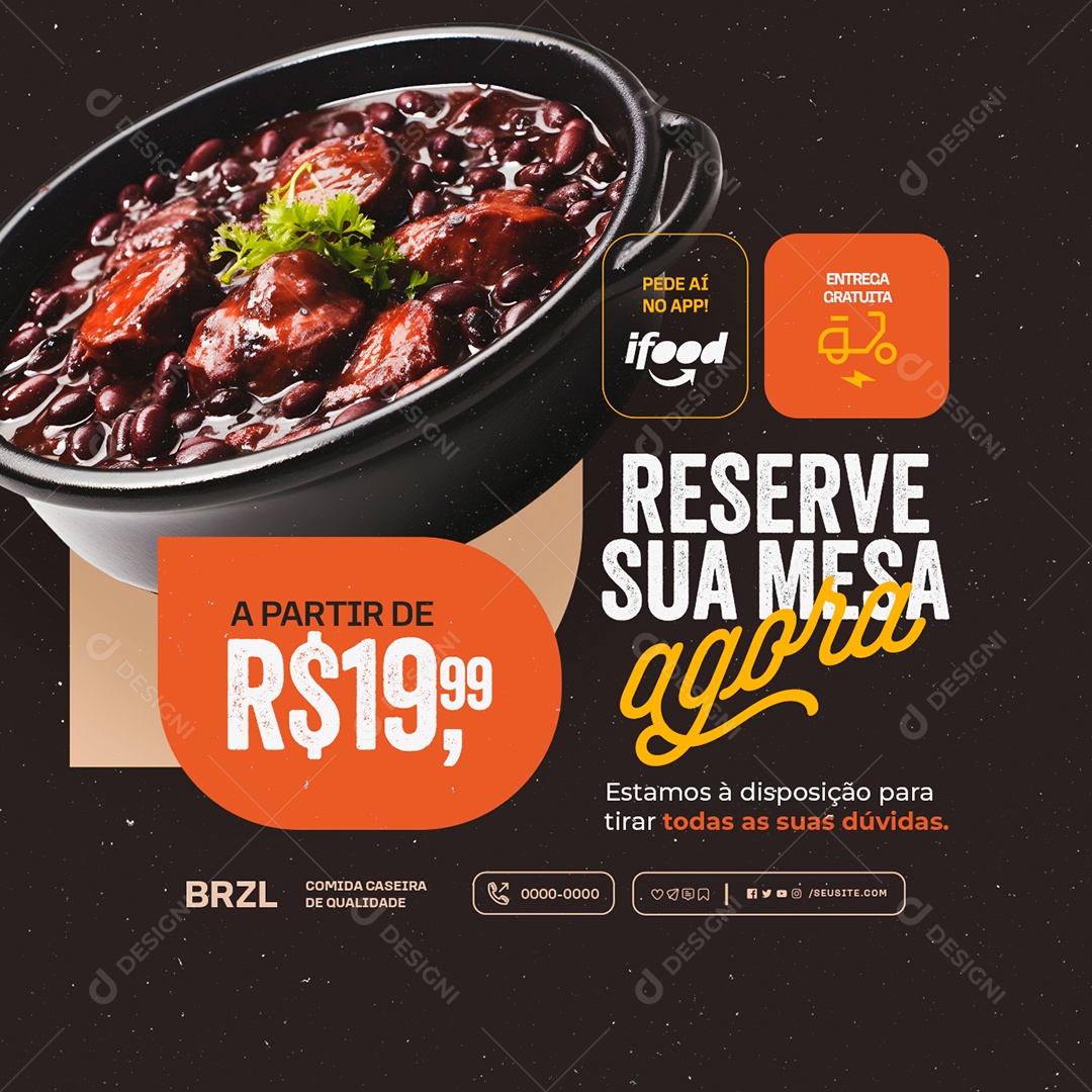 Feijoada Reserve sua Mesa Agora Social Media PSD Editável