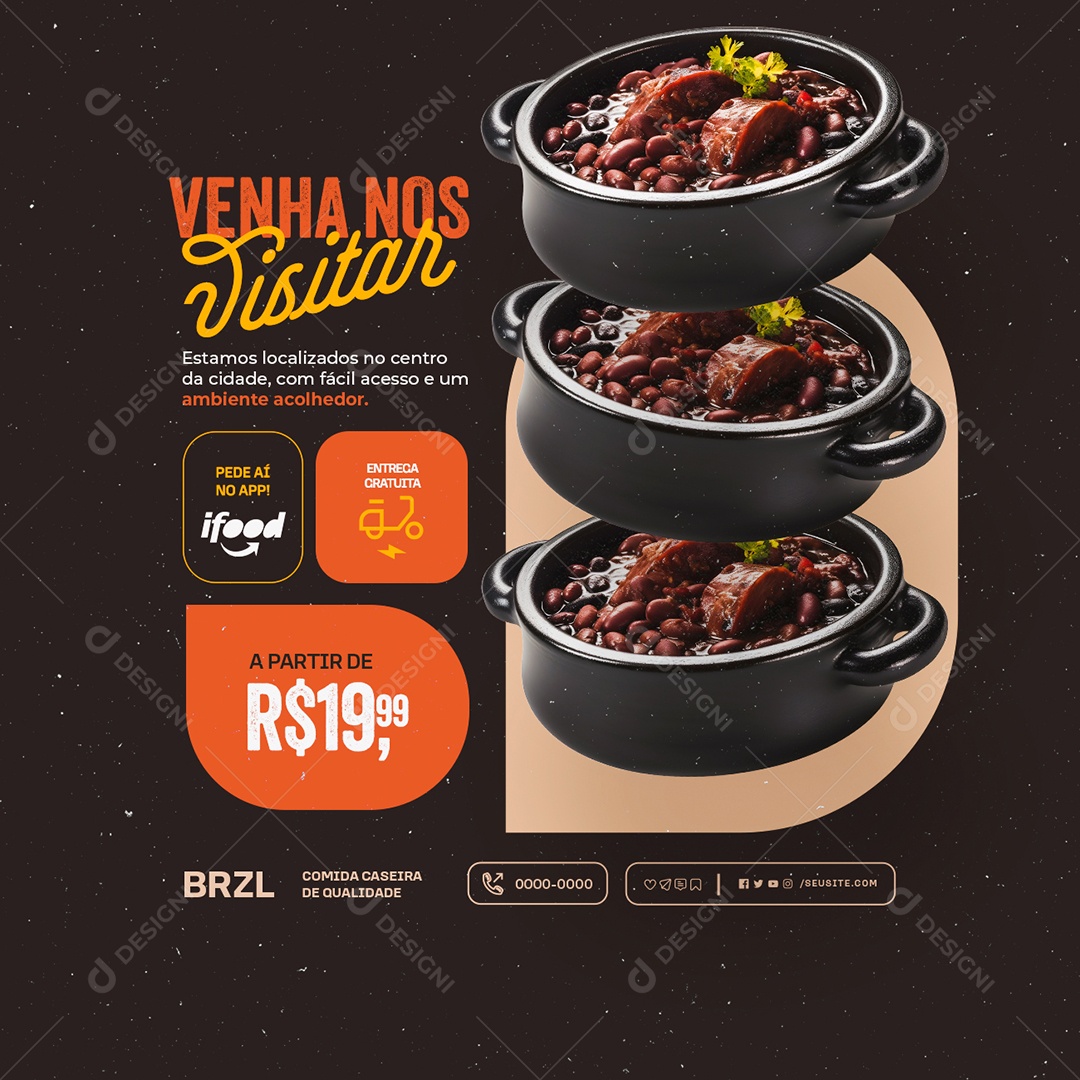Feijoada Venha nos Visitar Social Media PSD Editável