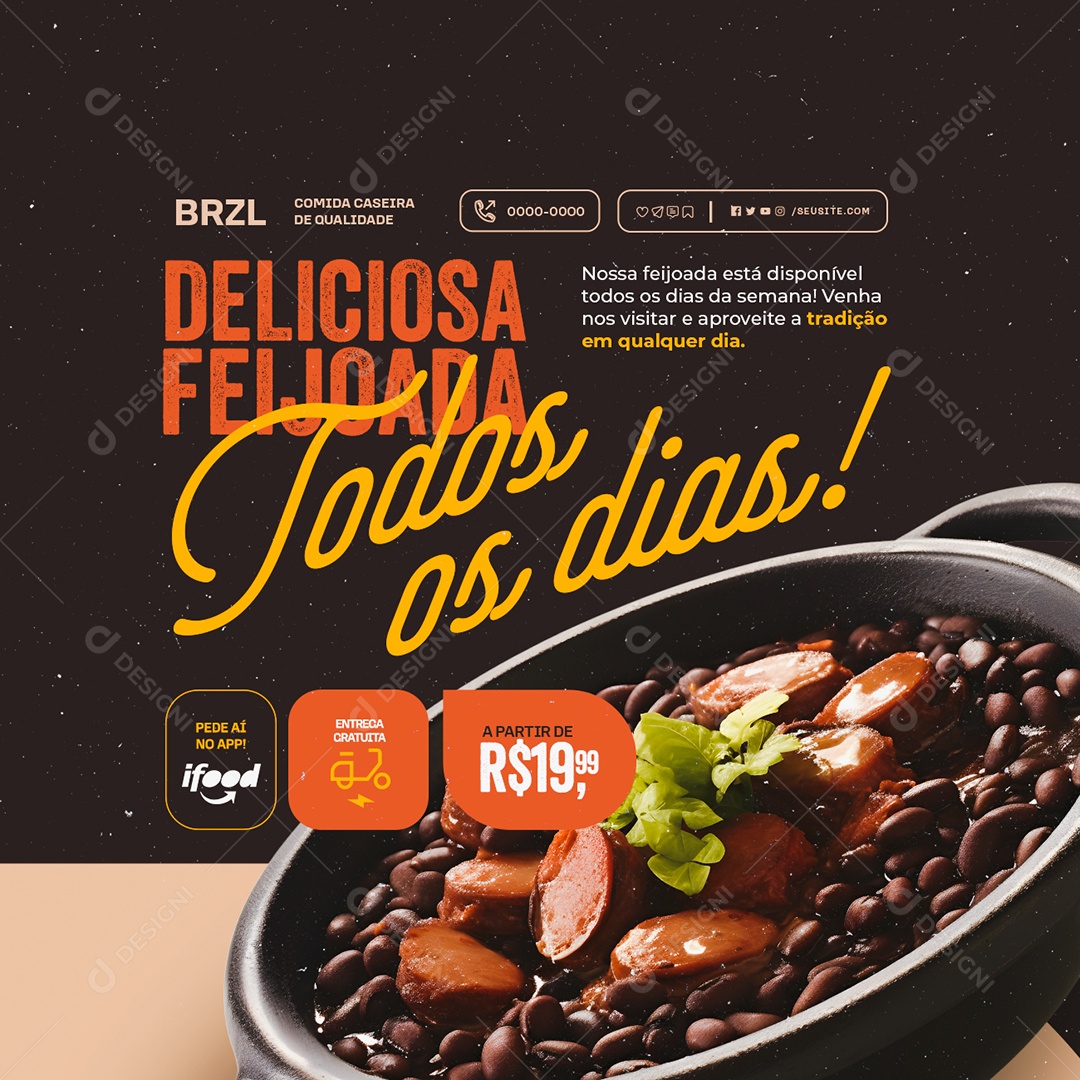 Deliciosa Feijoada Todos os Dias Social Media PSD Editável