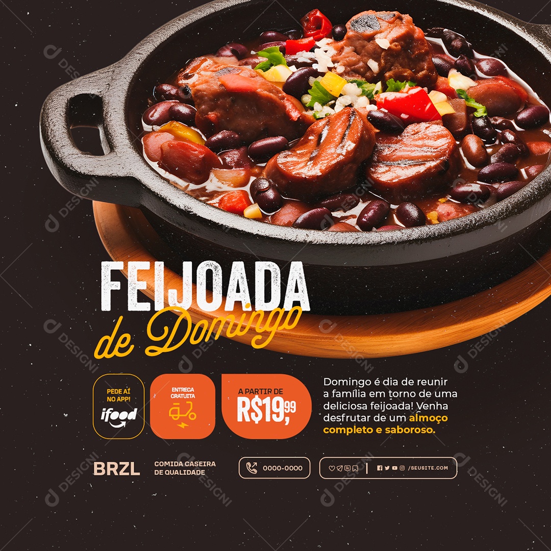 Feijoada no Delivery Social Media PSD Editável