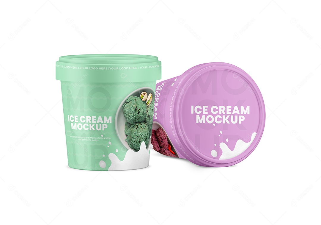 Dois Potes de Sorvete PSD Editável Mockup