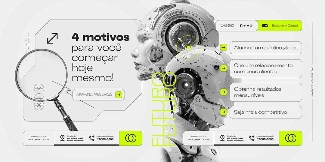 Carrossel Marketing Alcance um Público Global Social Media PSD Editável