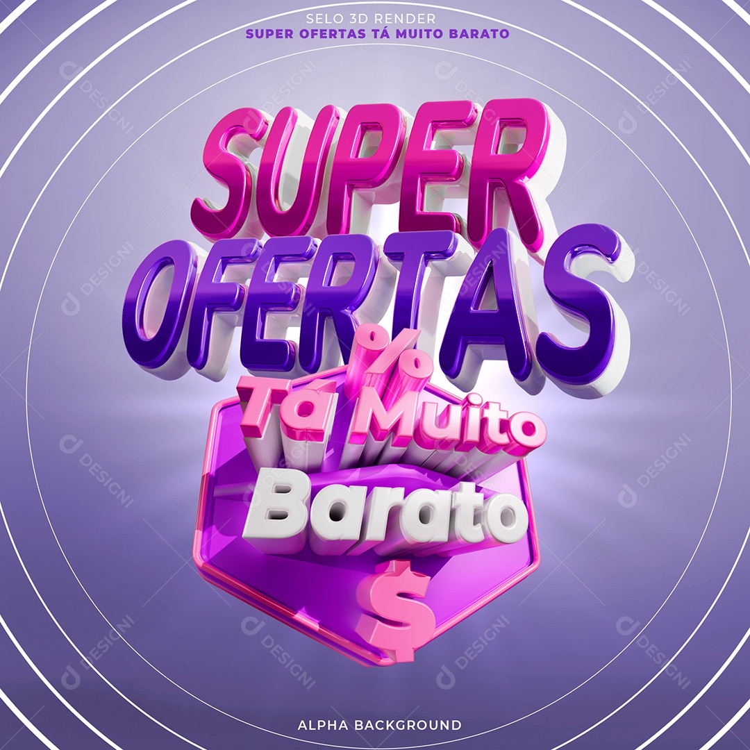 Super Ofertas Tá Muito Barato Selo 3D Roxo e Branco para Composição PSD