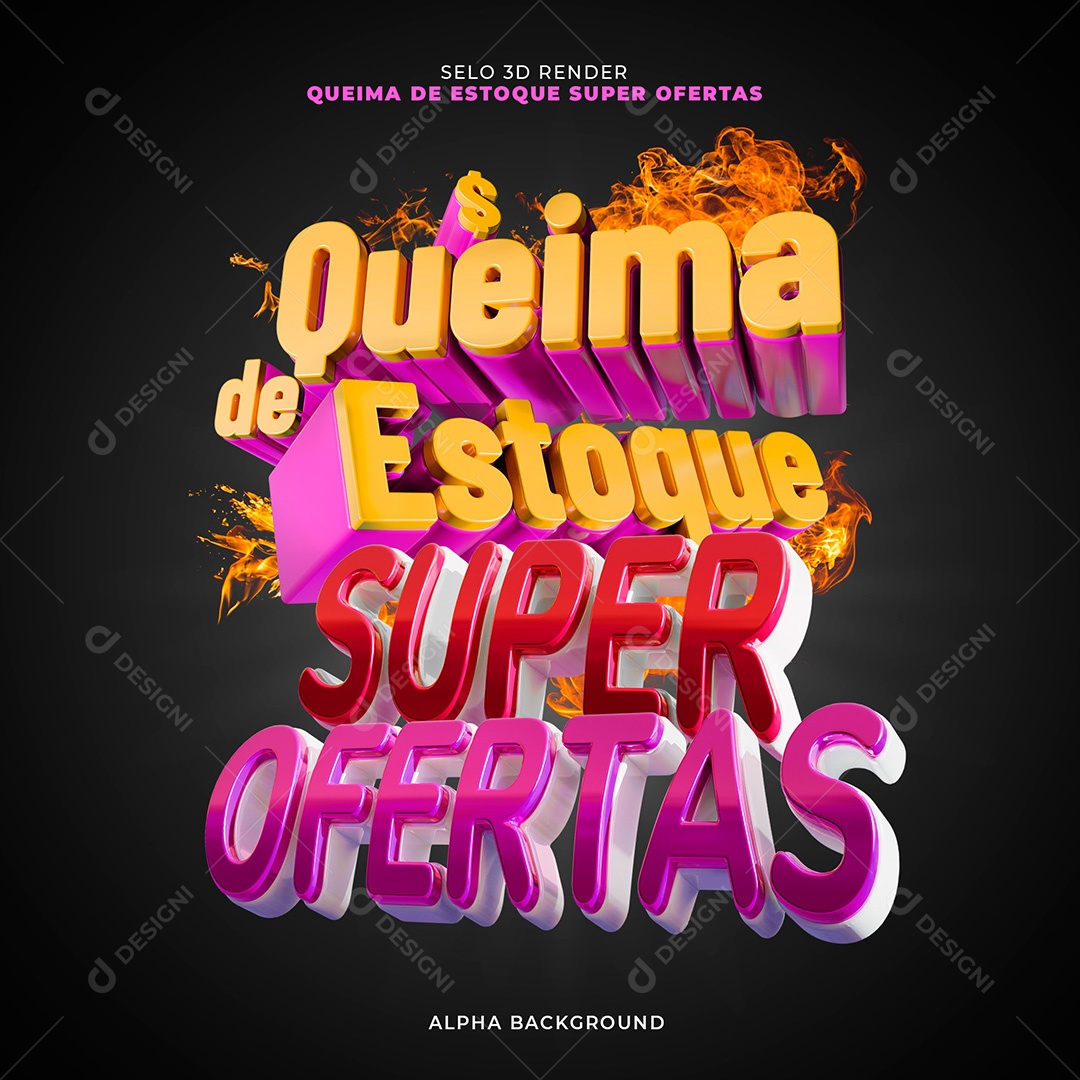 Queima de Estoque Super Ofertas Selo 3D Laranja e Rosa para Composição PSD