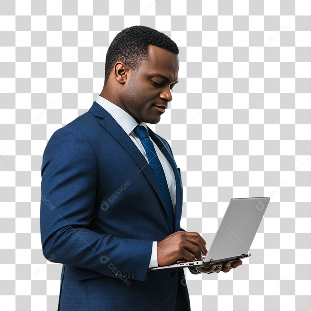 Empresário com Notebook nas Mãos PNG Transparente